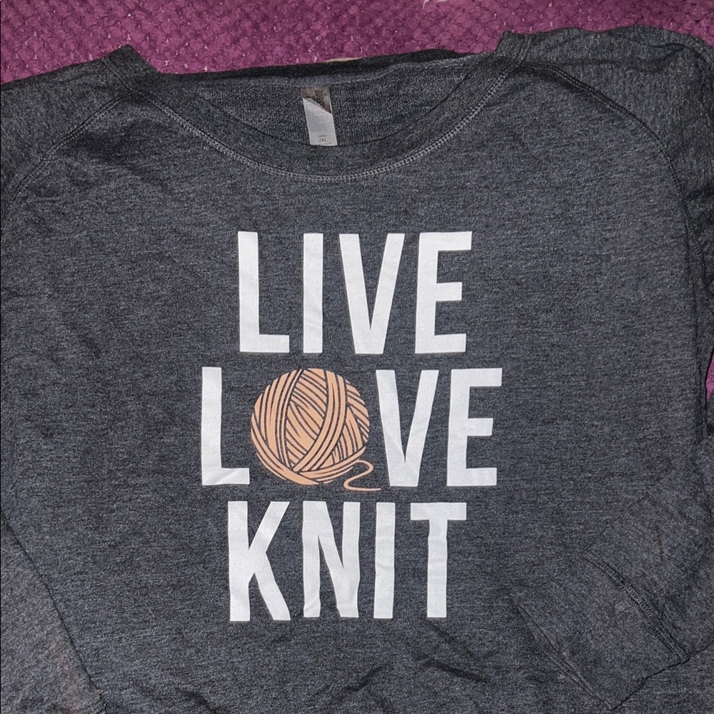 Gray 'Live Love Knit' Graphic sweatshirt wide neck size 2XL